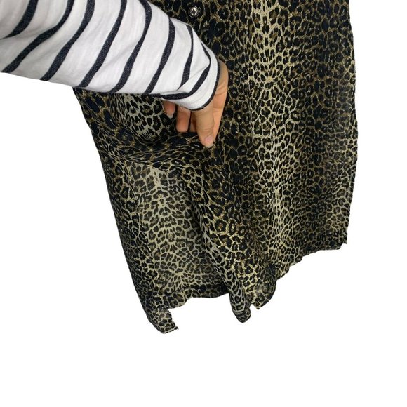 Vintage 90s Leopard Print Sheer Button Up Short Sleeve Tunic Top Large - Picture 3 of 9